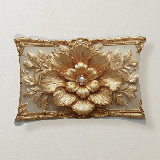 Luxurious Gold Floral Frame アクセントクッション (正面)