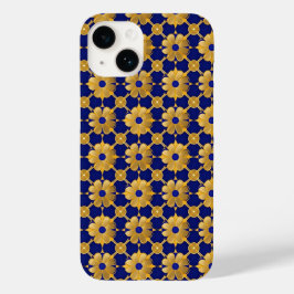 Luxurious Gold Floral Pattern, Royal Blue  Elegant Case-Mate iPhone 14ケース