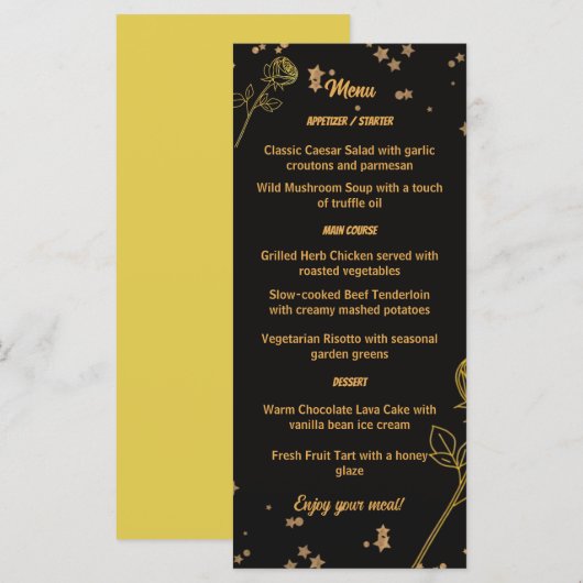 Luxurious Gold Foil Floral Wedding Menu Card (正面/裏面)