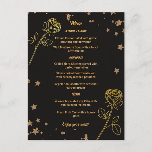 Luxurious Gold Foil Floral Wedding Menu Card ポストカード (正面)