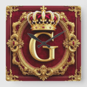 Luxurious Gold Frame With Crowned Monogram スクエア壁時計 (正面)