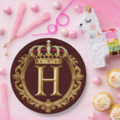 Luxurious Gold Frame With Crowned Monogram ペーパープレート (パーティー)