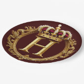 Luxurious Gold Frame With Crowned Monogram ペーパープレート (アングル)