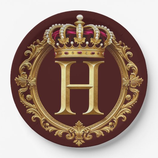 Luxurious Gold Frame With Crowned Monogram ペーパープレート (正面)