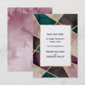 Luxurious Gold Geometric Green Purple Wedding セーブザデート (正面/裏面)