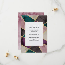Luxurious Gold Geometric Green Purple Wedding セーブザデート