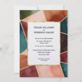 Luxurious Gold Geometric Purple Rust Teal Wedding 招待状 (正面)