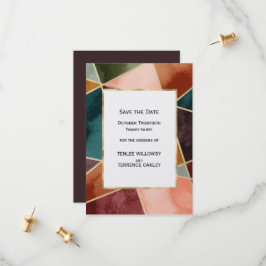 Luxurious Gold Geometric Purple Teal Rust Wedding セーブザデート