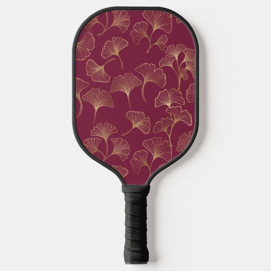 Luxurious Gold Ginkgo Leaves on Deep Burgundy (1) ピックルボールラケット (正面)