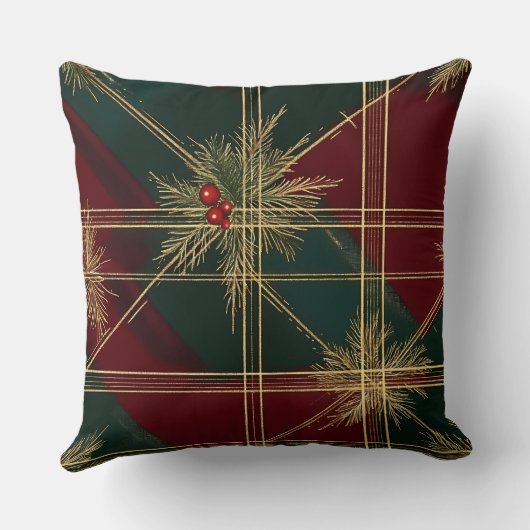 Luxurious Gold & Green Christmas Throw Pillow クッション (裏面)