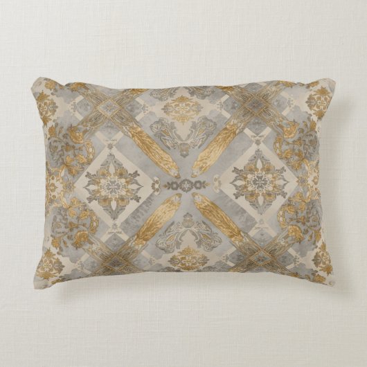 Luxurious, Gold Grey Beigi Ornament , Elegant アクセントクッション (正面)