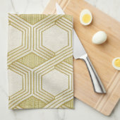 Luxurious Gold Hexagon Pattern - Marble Texture キッチンタオル (四つ折り)