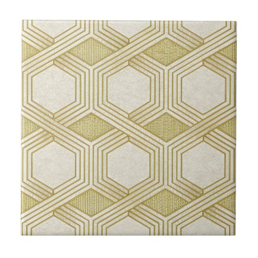 Luxurious Gold Hexagon Pattern - Marble Texture タイル (正面)