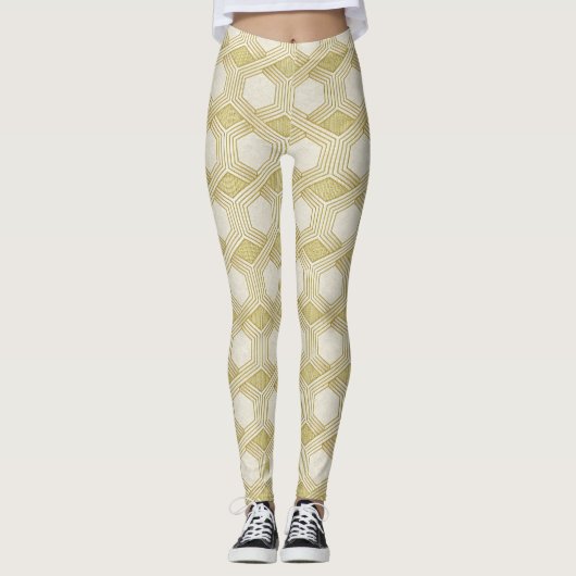 Luxurious Gold Hexagon Pattern - Marble Texture レギンス (正面)