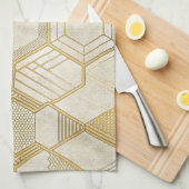 Luxurious Gold Hexagon Pattern - Marble Texture 2 キッチンタオル (四つ折り)