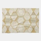 Luxurious Gold Hexagon Pattern - Marble Texture 2 キッチンタオル (横)
