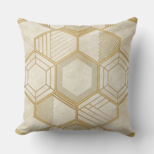 Luxurious Gold Hexagon Pattern - Marble Texture 2 クッション (正面)