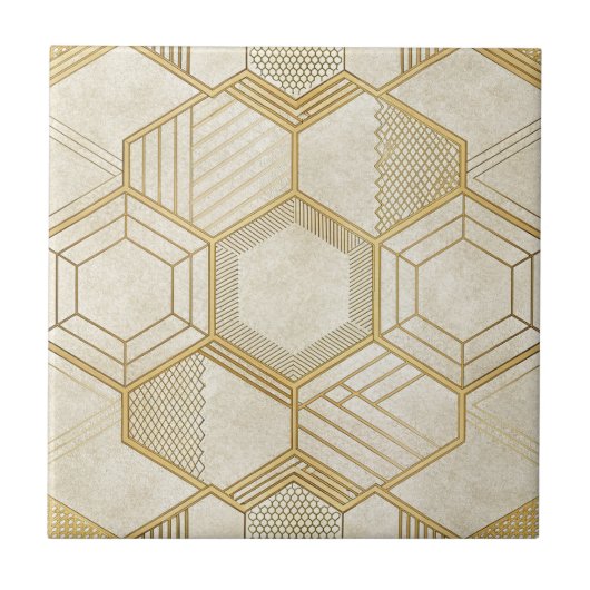 Luxurious Gold Hexagon Pattern - Marble Texture 2 タイル (正面)