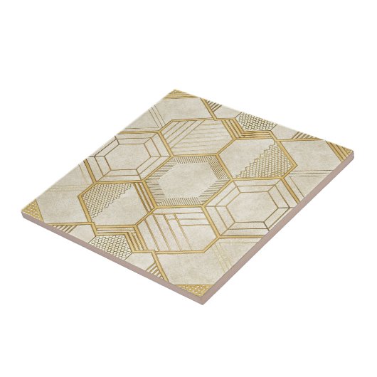 Luxurious Gold Hexagon Pattern - Marble Texture 2 タイル (側面)