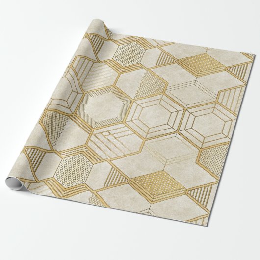 Luxurious Gold Hexagon Pattern - Marble Texture 2 ラッピングペーパー (アンロールド)