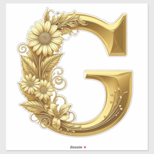 Luxurious Gold Letter G with Floral Daisies Design シール (シート)