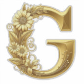 Luxurious Gold Letter G with Floral Daisies Design シール (正面)