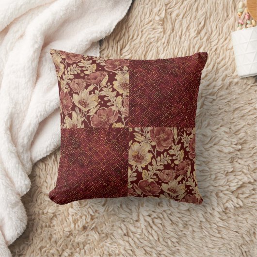 Luxurious Gold Maroon Flowers and Pixels クッション (ブランケット)