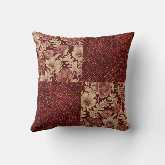 Luxurious Gold Maroon Flowers and Pixels クッション (裏面)