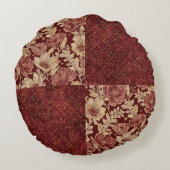Luxurious Gold Maroon Flowers and Pixels ラウンドクッション (裏面)