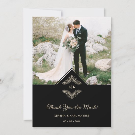 Luxurious Gold Ornamental Flourish Photo in Black サンキューカード (正面)