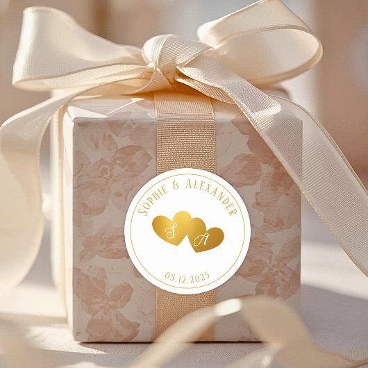 Luxurious Gold White Monogram Wedding Favor Gift ラウンドシール
