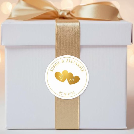 Luxurious Gold White Monogram Wedding Favor Gift ラウンドシール