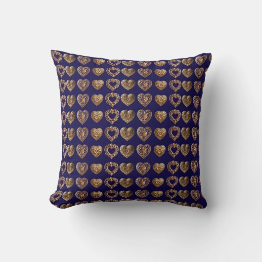 Luxurious Golden Baroque Hearts Pattern on Navy Bl クッション (正面)