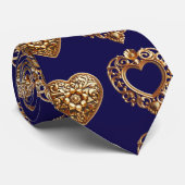 Luxurious Golden Baroque Hearts Pattern on Navy Bl ネクタイ (ロール)