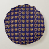 Luxurious Golden Baroque Hearts Pattern on Navy Bl ラウンドクッション (裏面)