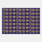 Luxurious Golden Baroque Hearts Pattern on Navy Bl ラッピングペーパーシート (正面3)