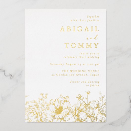 Luxurious Golden Floral Wedding 箔招待状 (正面)