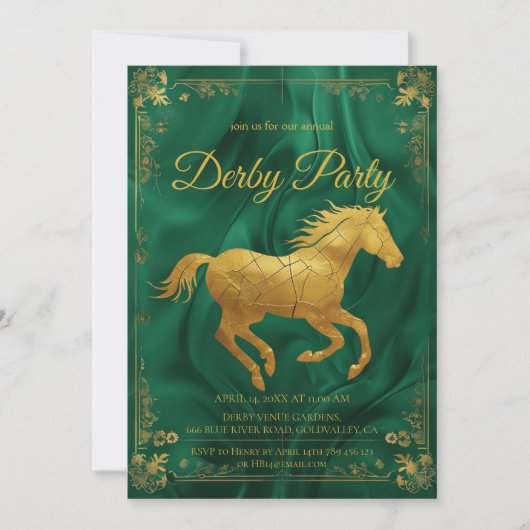 Luxurious Golden Horse Derby Party Invitation with 招待状 (正面)