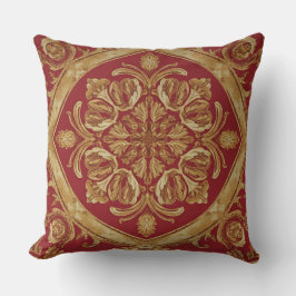 Luxurious Golden Red Ornate Accent Pillow for Sofa クッション