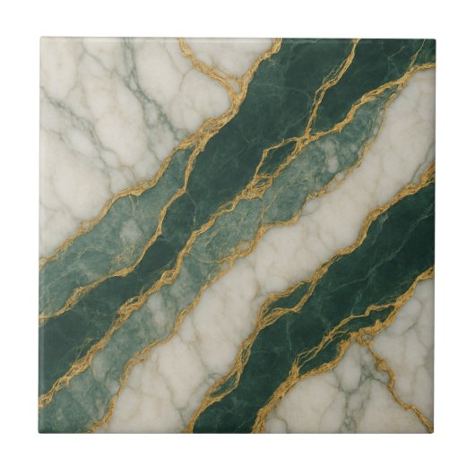 Luxurious Green White Marble with Gold Veins タイル (正面)