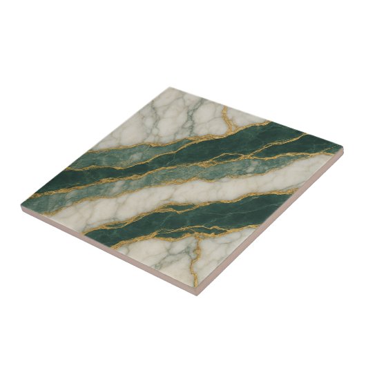Luxurious Green White Marble with Gold Veins タイル (側面)