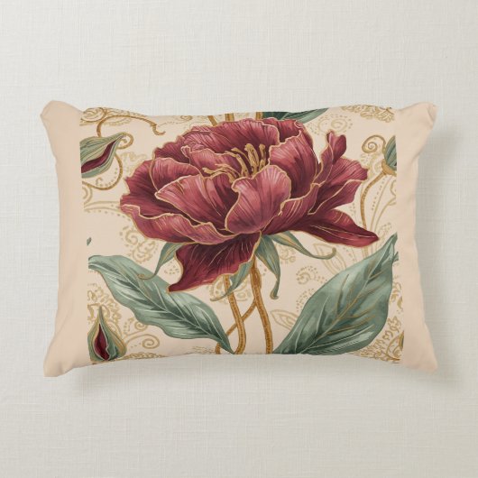 Luxurious, Maroon ,Gold Flowers Design Art  アクセントクッション (正面)