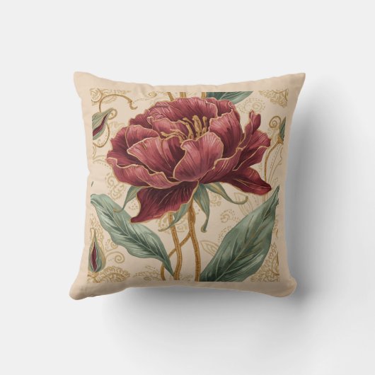 Luxurious, Maroon ,Gold Flowers Design Art  クッション (裏面)
