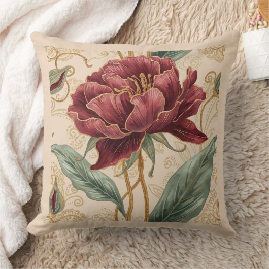 Luxurious, Maroon ,Gold Flowers Design Art クッション (ブランケット)