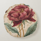 Luxurious, Maroon Gold Flowers Design Art  ラウンドクッション (裏面)