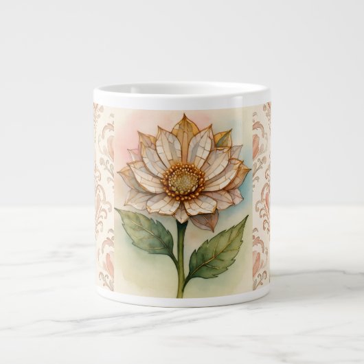 Luxurious Mosaic Flower and Pink Pattern ジャンボコーヒーマグカップ (正面)
