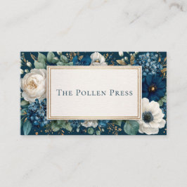 Luxurious Navy Blue Floral Gold Frame Elegant 名刺
