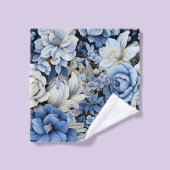 Luxurious Navy Blue Flowers Bath Towel Set バスタオルセット (ウォッシュタオル)