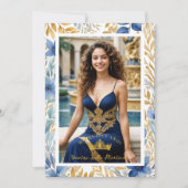 Luxurious Navy Blue & Gold Exquisite Tiara XV's 招待状 (正面)