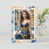 Luxurious Navy Blue & Gold Exquisite Tiara XV's 招待状 (スタンド正面)